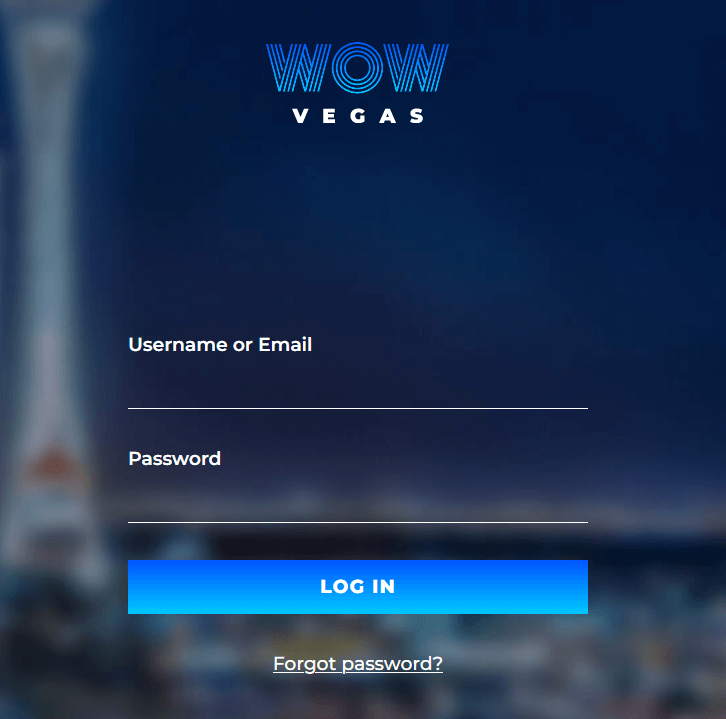 WOW Vegas casino login page
