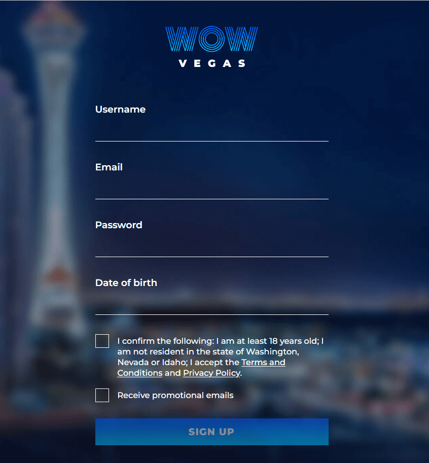 Wow Vegas Casino registration
